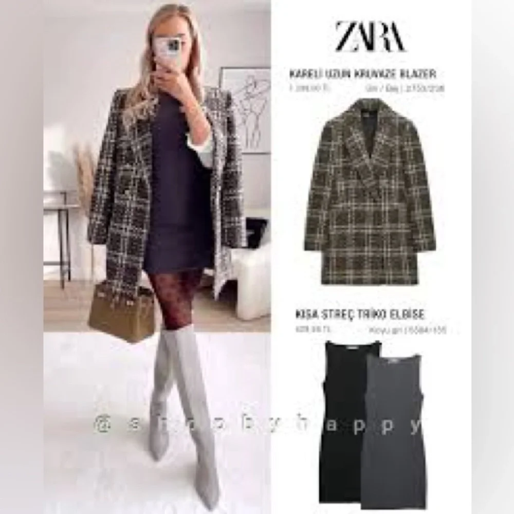 Zara Brown Plaid Coat - Picture 3 of 14